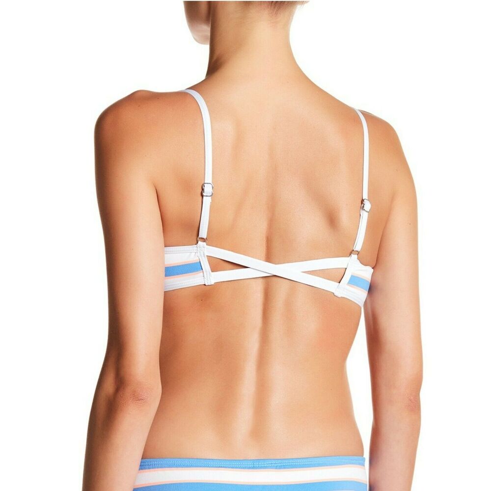 SPLENDID printed striped bralette swim bikini top blue white peach Size S NEW - Picture 2 of 5